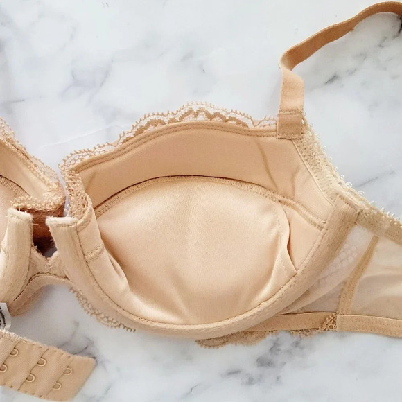 Wacoal Lingerie Vision Padded Push Up Underwire Lace 112003 Nude Pinup Bra 32D - Picture 6 of 8